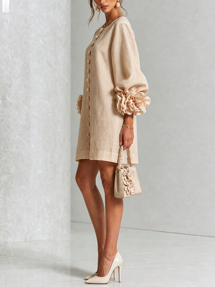 Clémentine | Robe Chemise avec Manches à Rosette