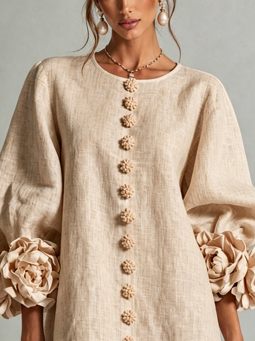 Clémentine | Robe Chemise avec Manches à Rosette