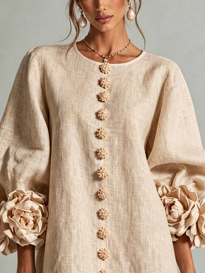 Clémentine | Robe Chemise avec Manches à Rosette