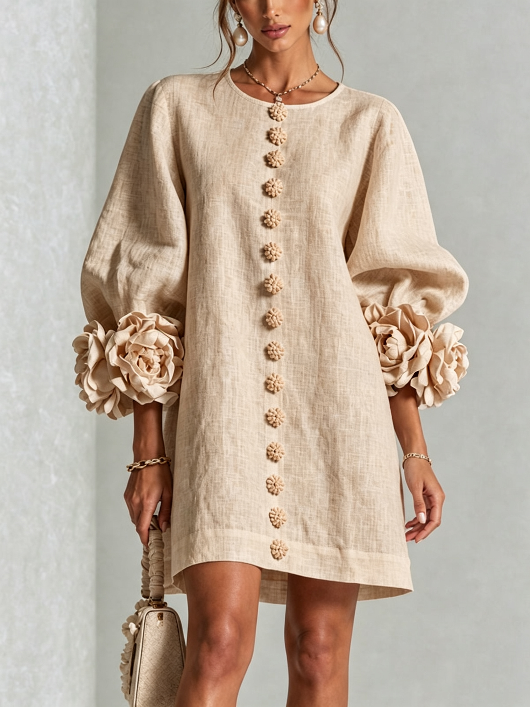 Clémentine | Robe Chemise avec Manches à Rosette