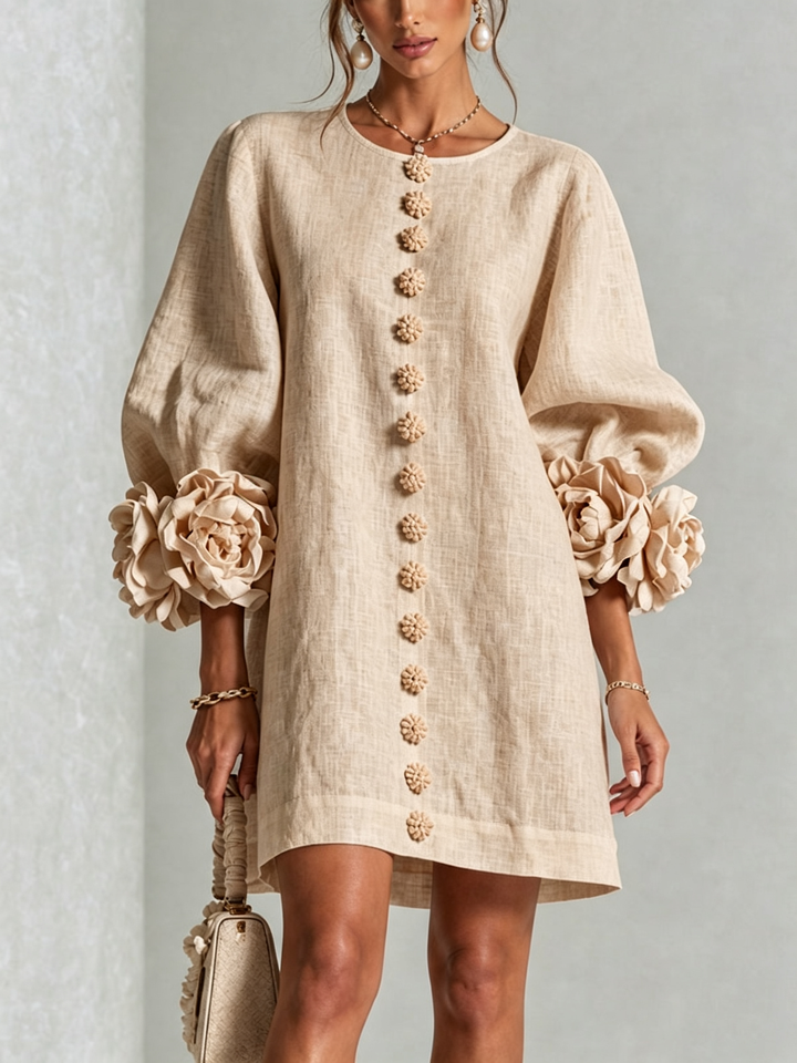 Clémentine | Robe Chemise avec Manches à Rosette