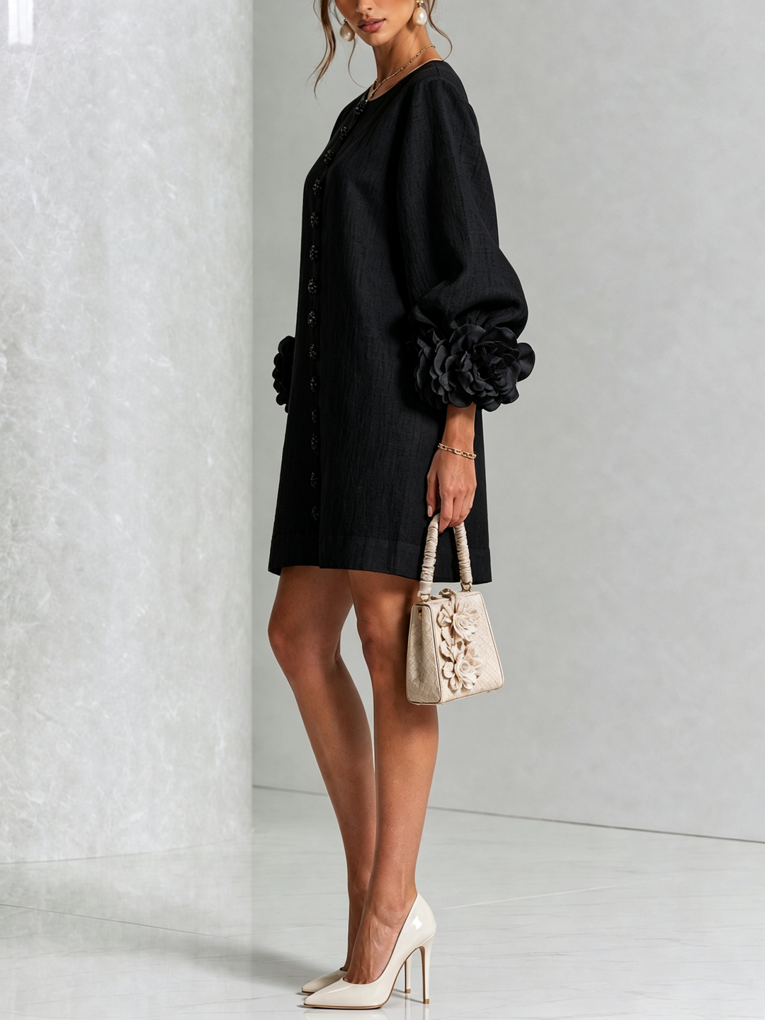 Clémentine | Robe Chemise avec Manches à Rosette