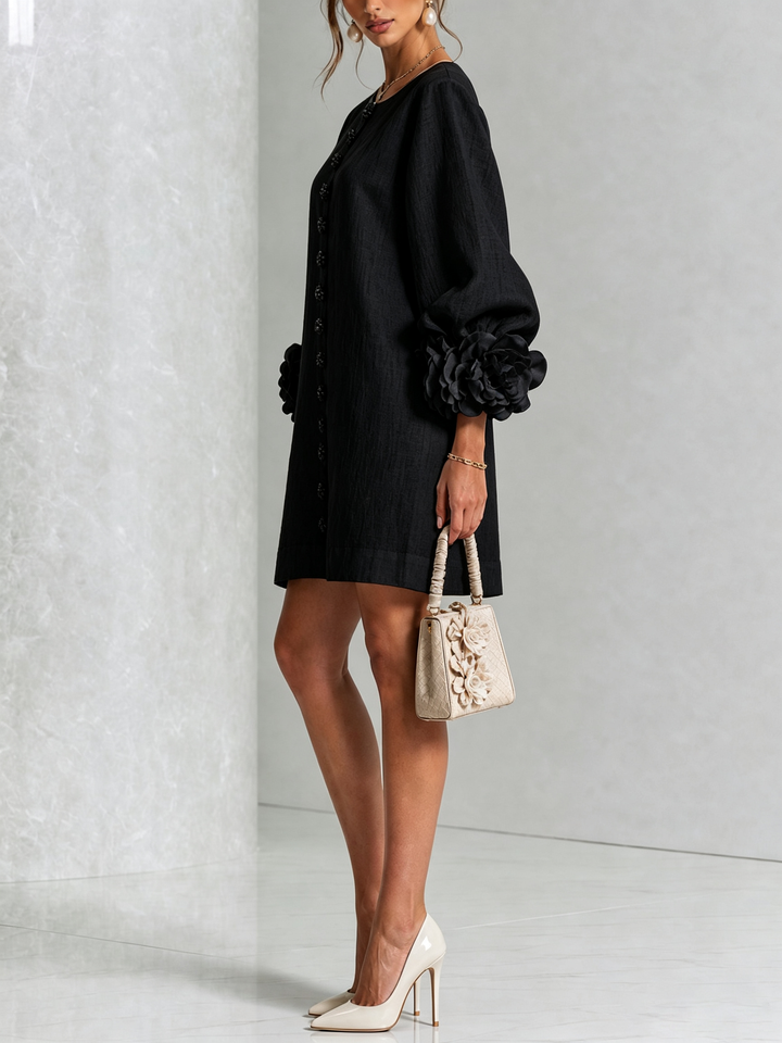 Clémentine | Robe Chemise avec Manches à Rosette