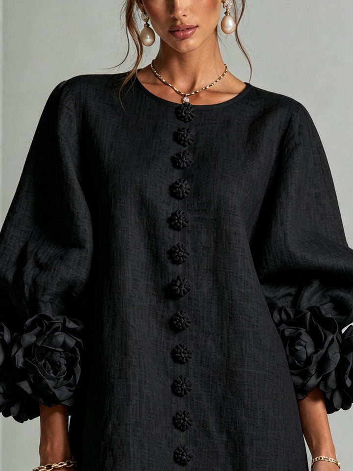 Clémentine | Robe Chemise avec Manches à Rosette