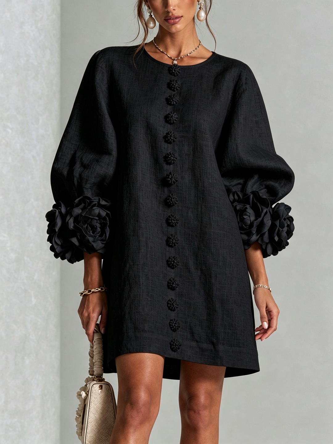 Clémentine | Robe Chemise avec Manches à Rosette