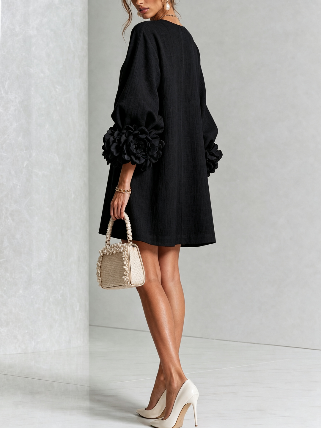 Clémentine | Robe Chemise avec Manches à Rosette