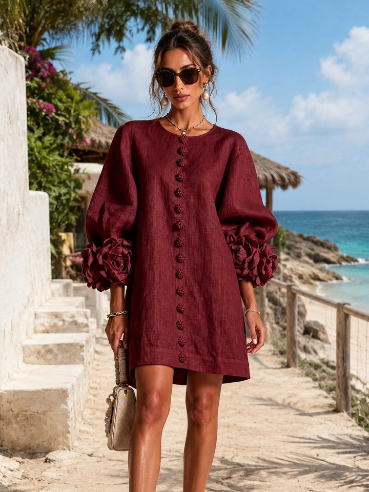 Clémentine | Robe Chemise avec Manches à Rosette