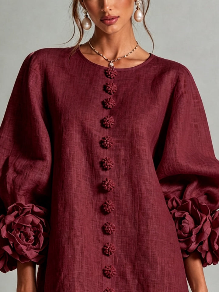 Clémentine | Robe Chemise avec Manches à Rosette