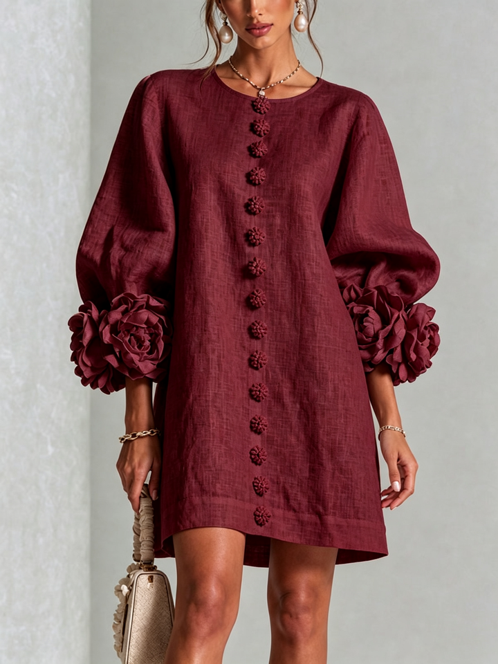 Clémentine | Robe Chemise avec Manches à Rosette