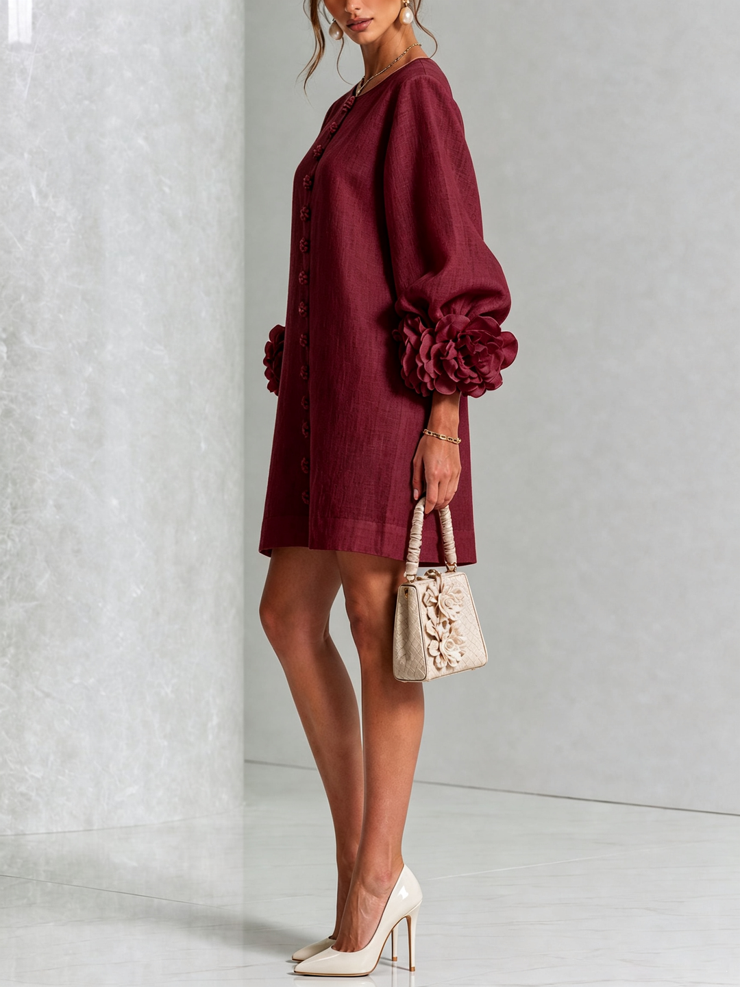 Clémentine | Robe Chemise avec Manches à Rosette