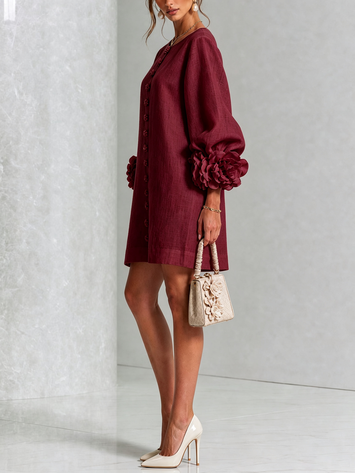 Clémentine | Robe Chemise avec Manches à Rosette