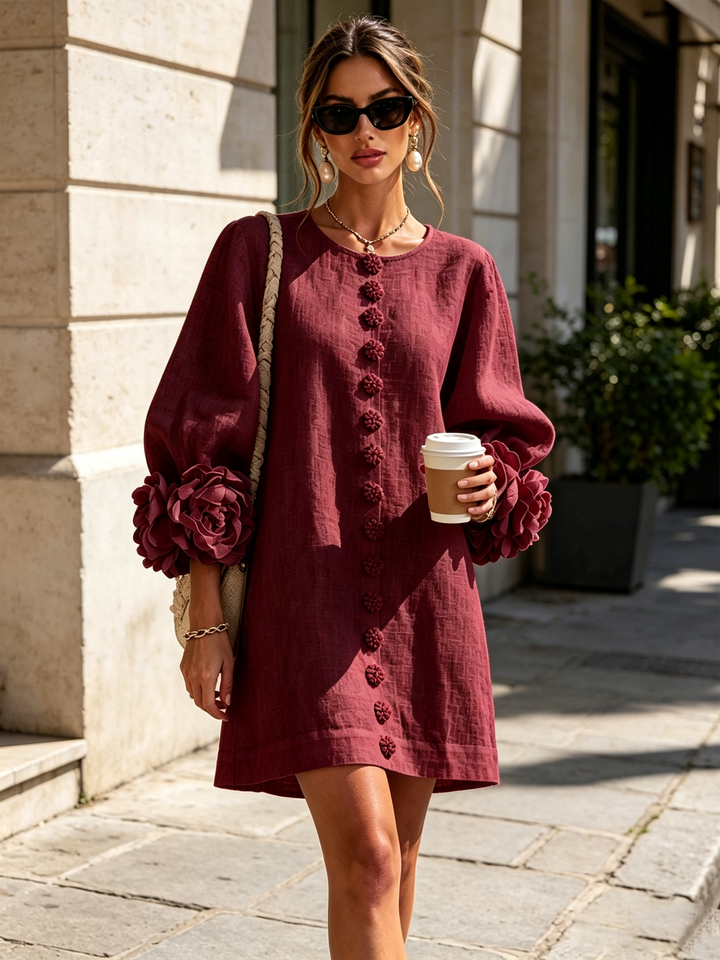 Clémentine | Robe Chemise avec Manches à Rosette