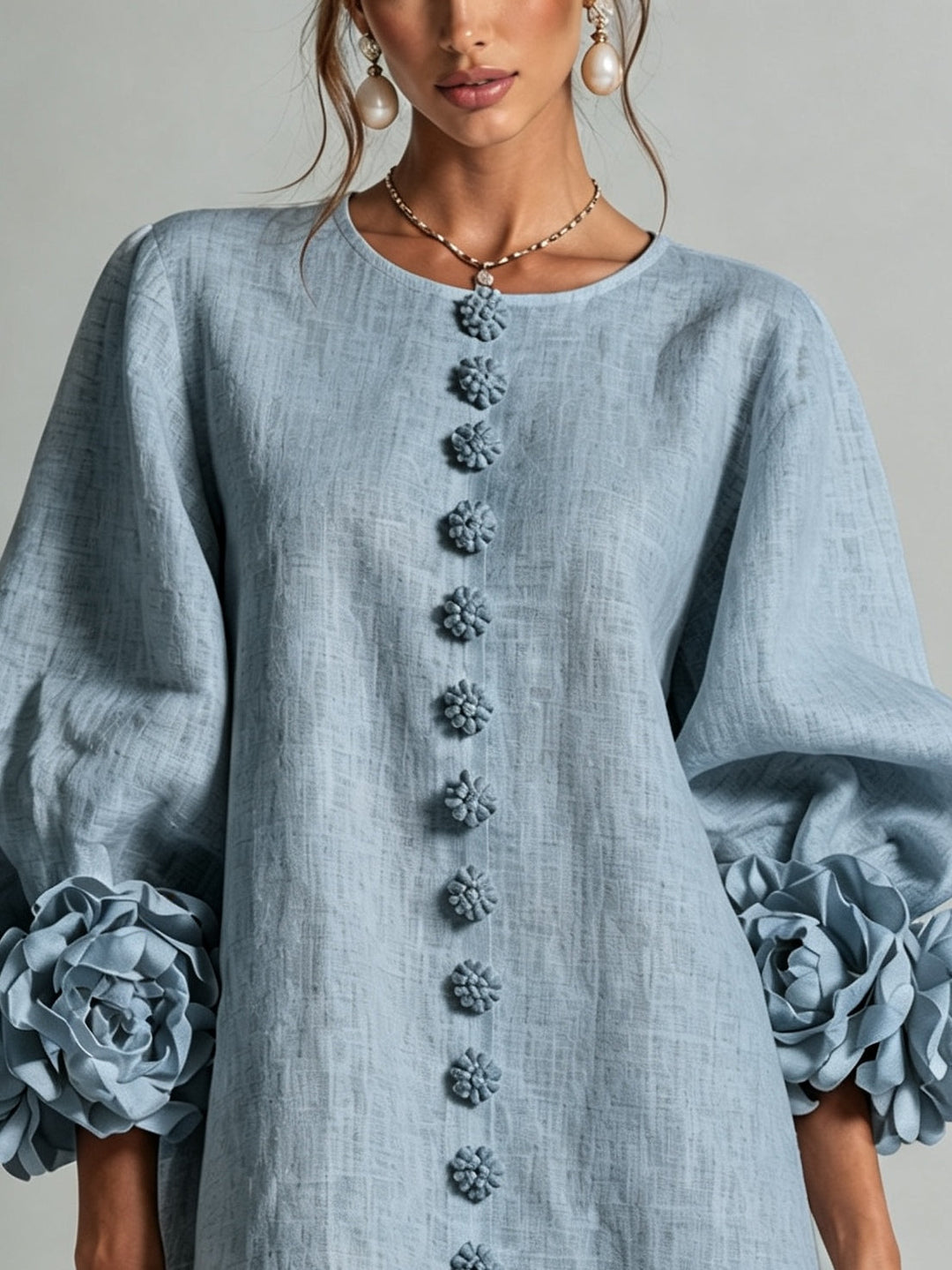 Clémentine | Robe Chemise avec Manches à Rosette