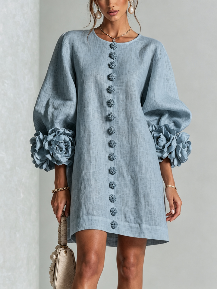 Clémentine | Robe Chemise avec Manches à Rosette