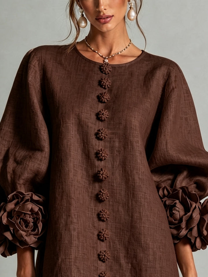 Clémentine | Robe Chemise avec Manches à Rosette