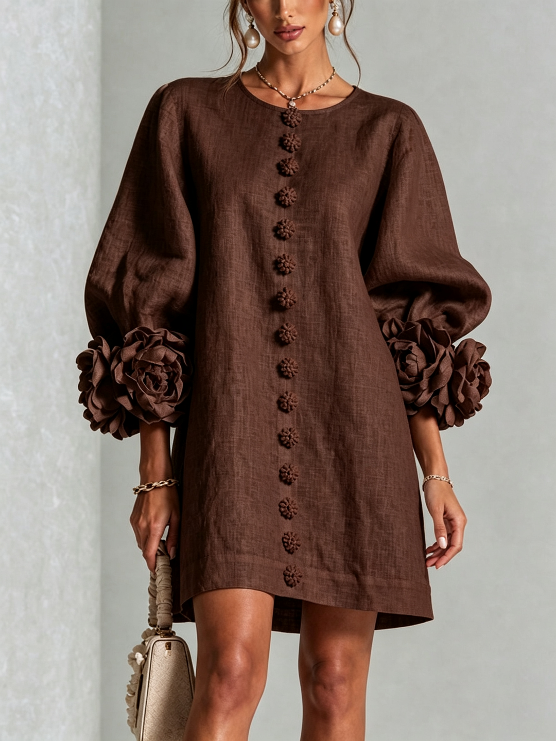 Clémentine | Robe Chemise avec Manches à Rosette
