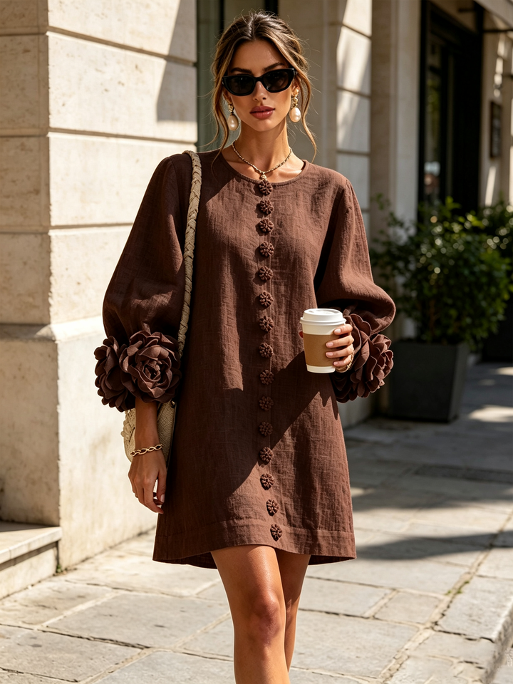 Clémentine | Robe Chemise avec Manches à Rosette