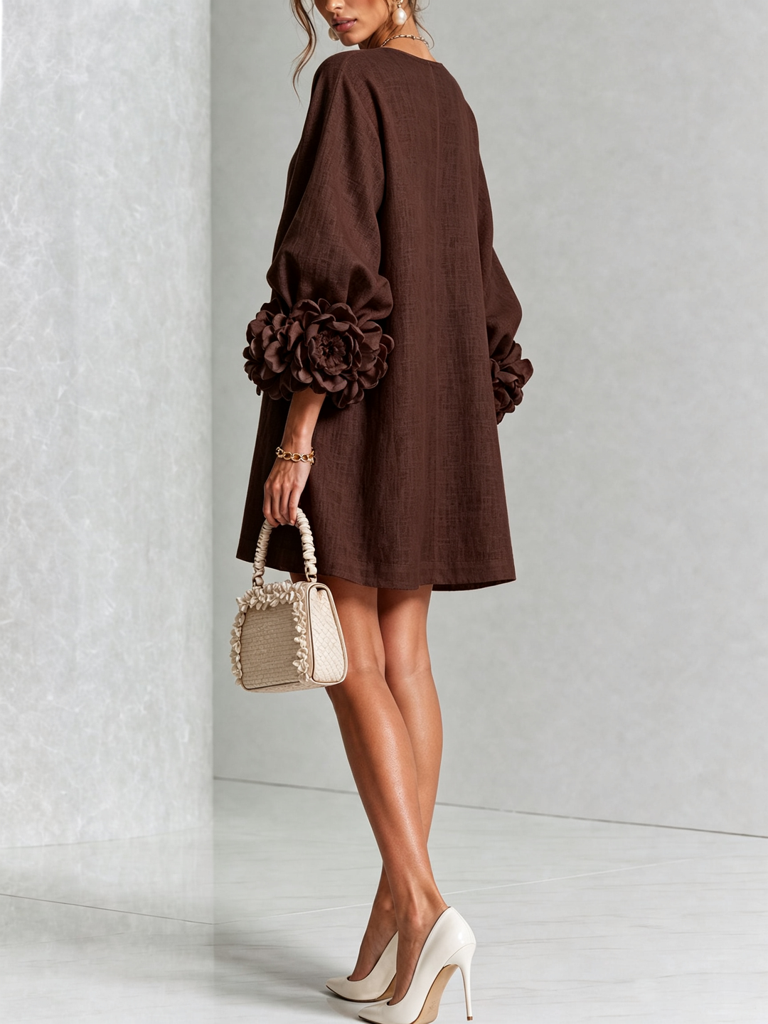 Clémentine | Robe Chemise avec Manches à Rosette