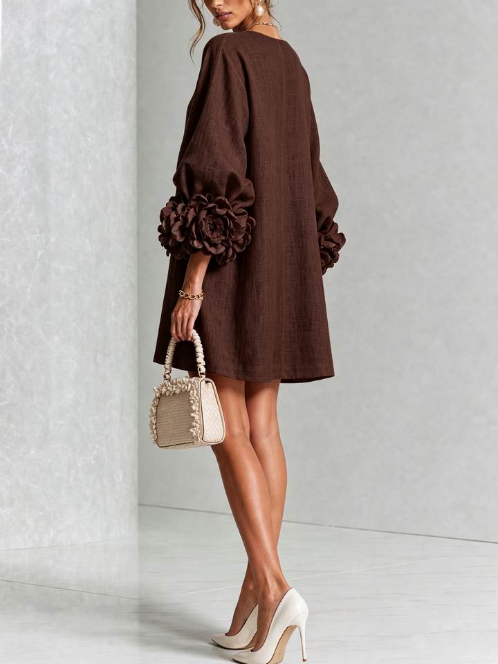 Clémentine | Robe Chemise avec Manches à Rosette