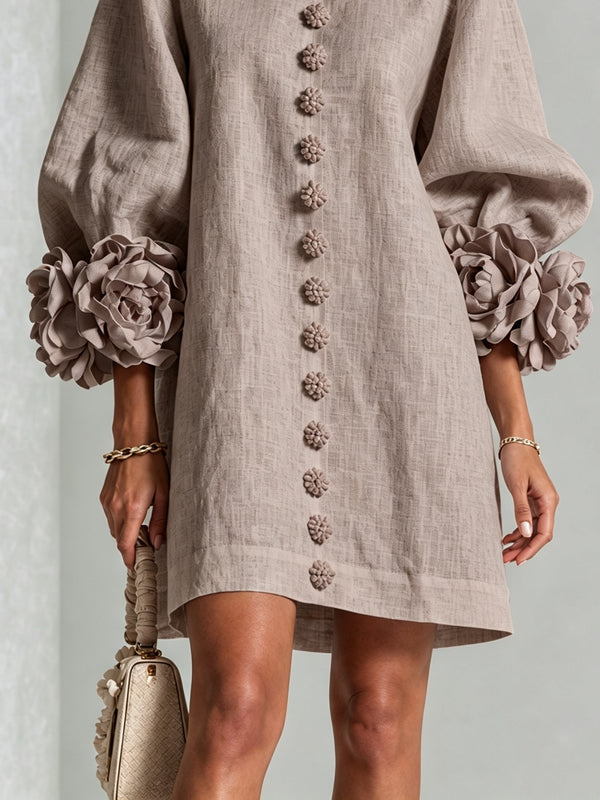 Clémentine | Robe Chemise avec Manches à Rosette