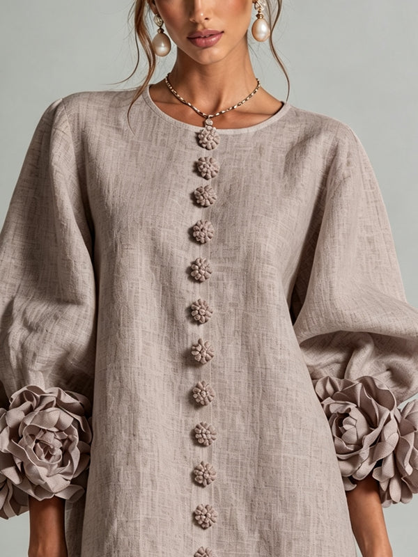 Clémentine | Robe Chemise avec Manches à Rosette