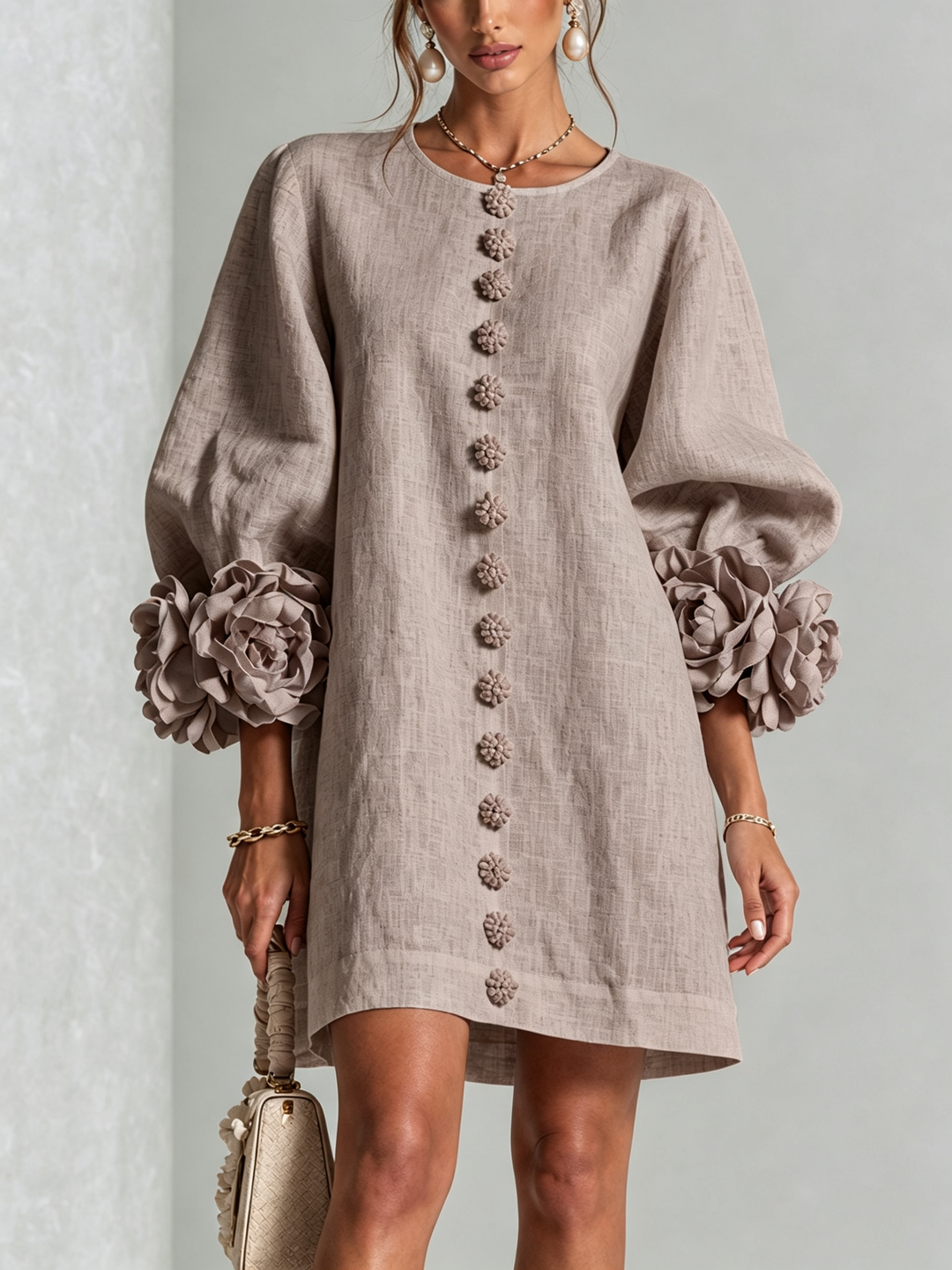 Clémentine | Robe Chemise avec Manches à Rosette