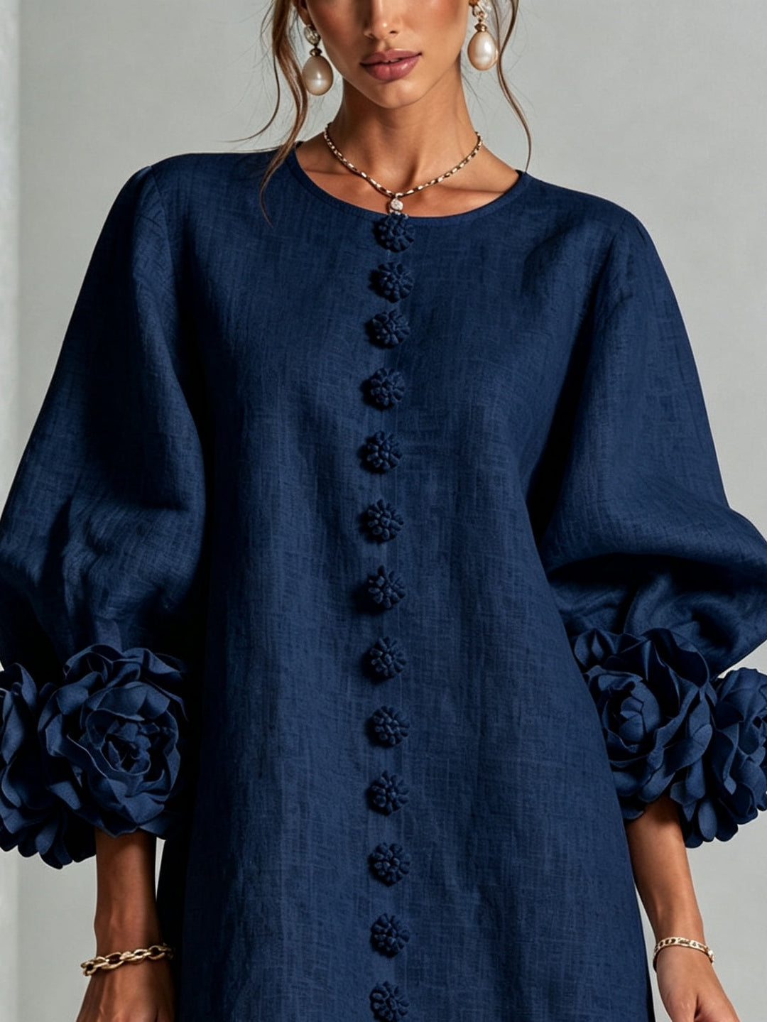 Clémentine | Robe Chemise avec Manches à Rosette