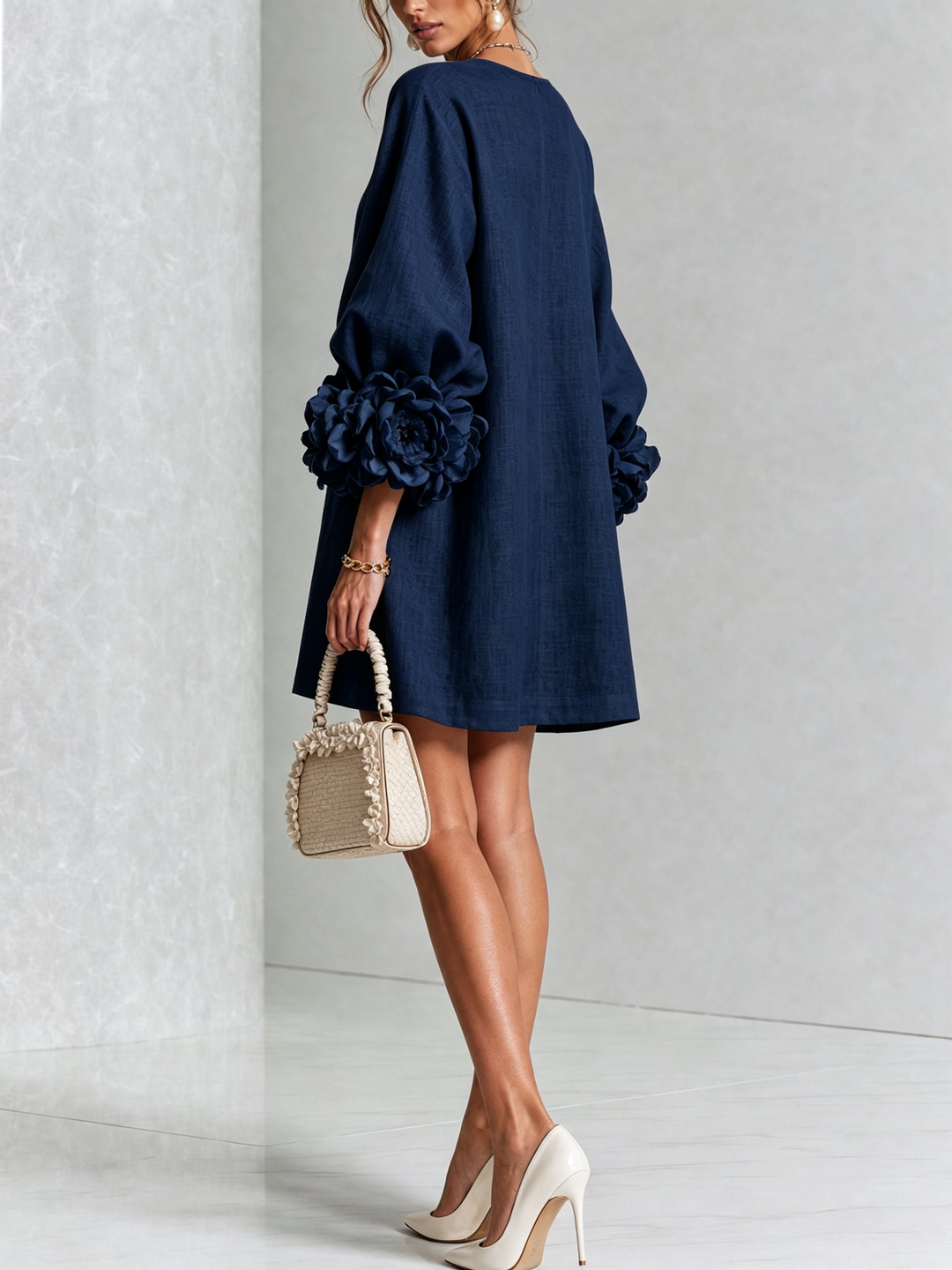 Clémentine | Robe Chemise avec Manches à Rosette