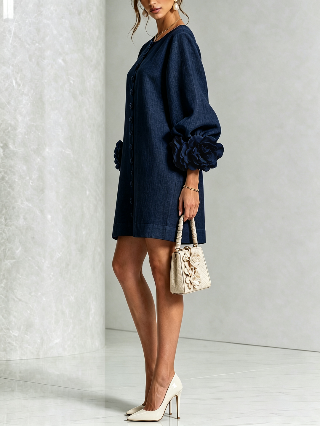 Clémentine | Robe Chemise avec Manches à Rosette