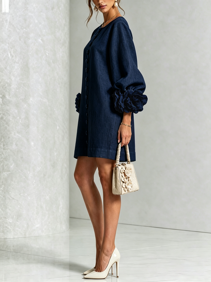 Clémentine | Robe Chemise avec Manches à Rosette