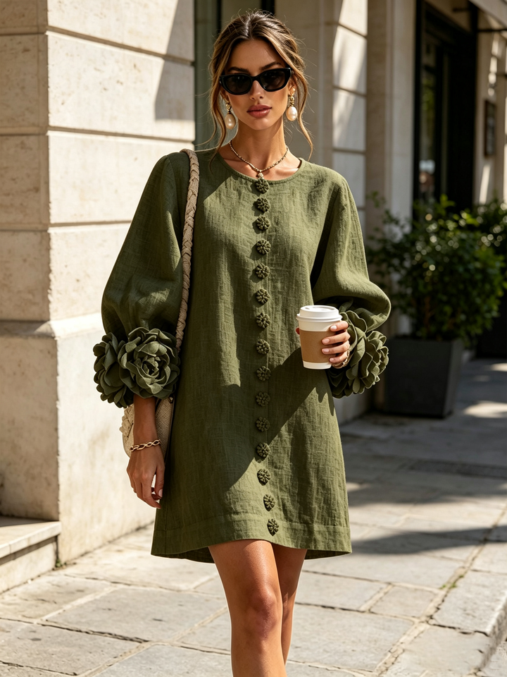 Clémentine | Robe Chemise avec Manches à Rosette