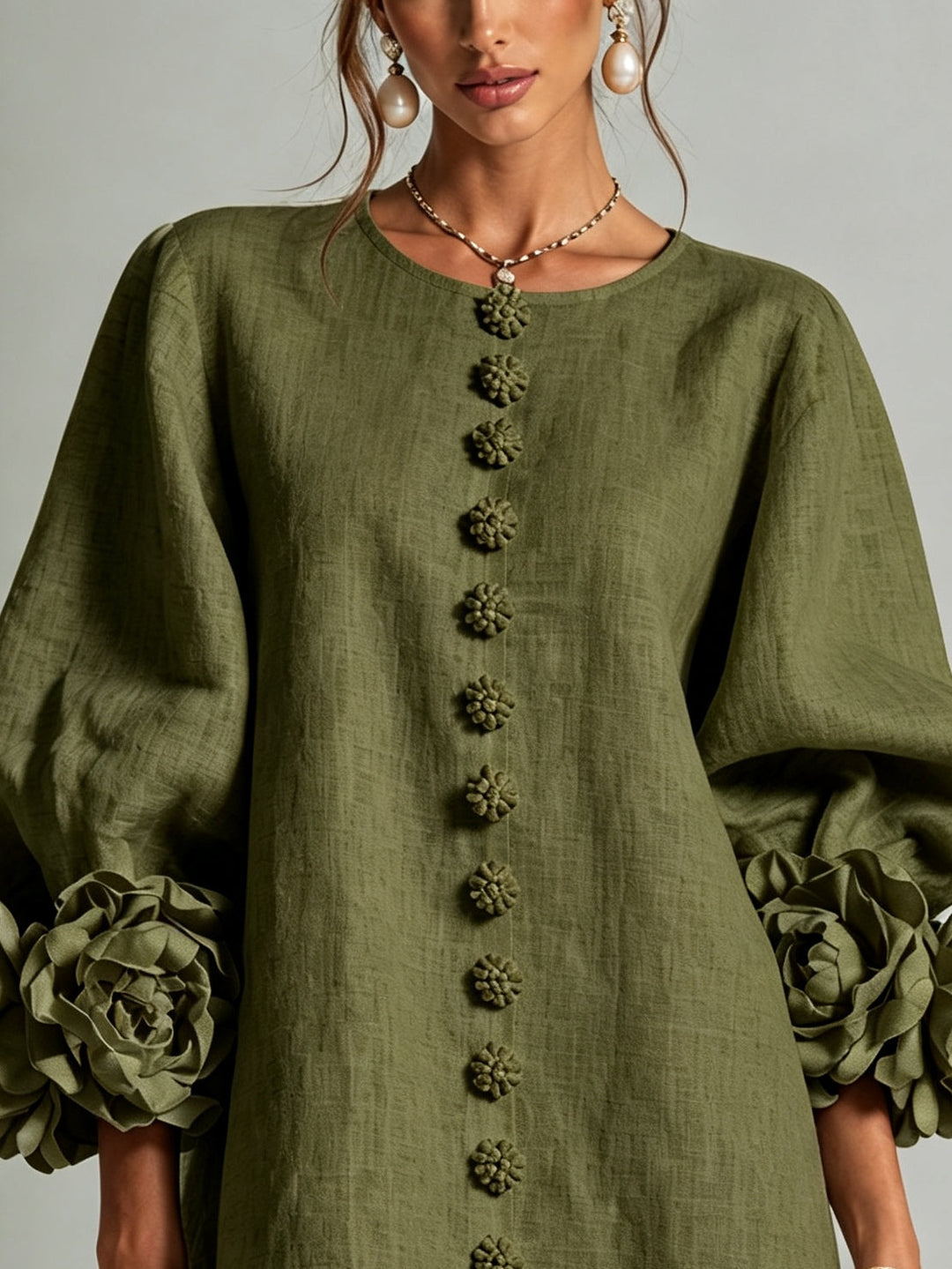 Clémentine | Robe Chemise avec Manches à Rosette