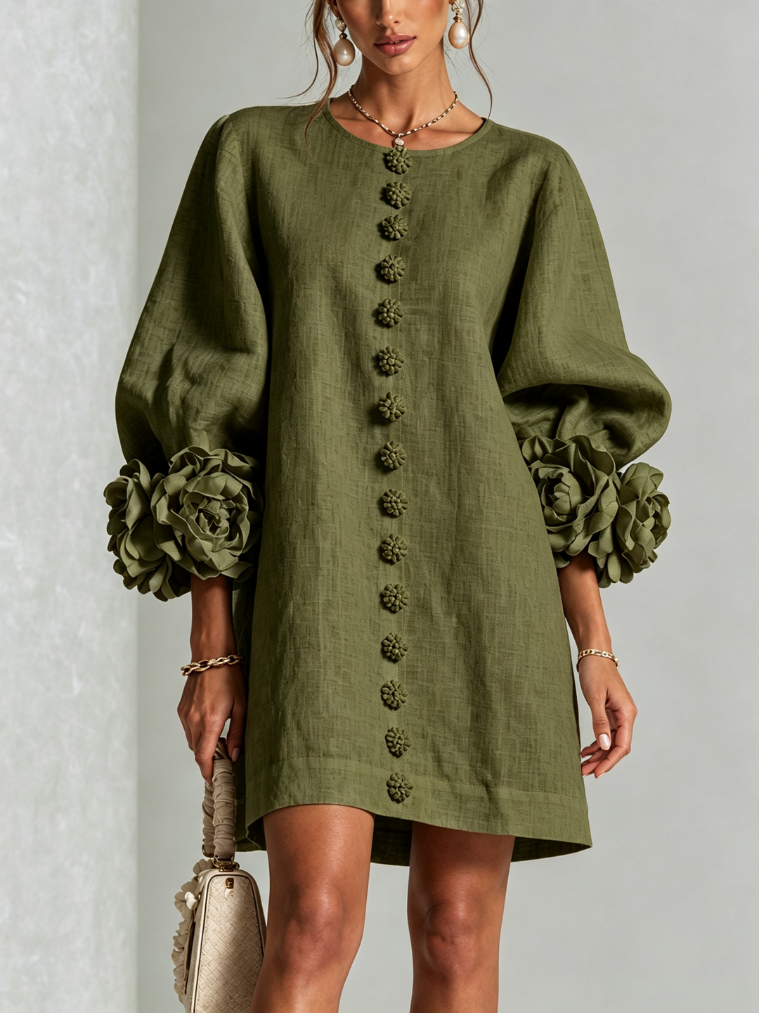 Clémentine | Robe Chemise avec Manches à Rosette