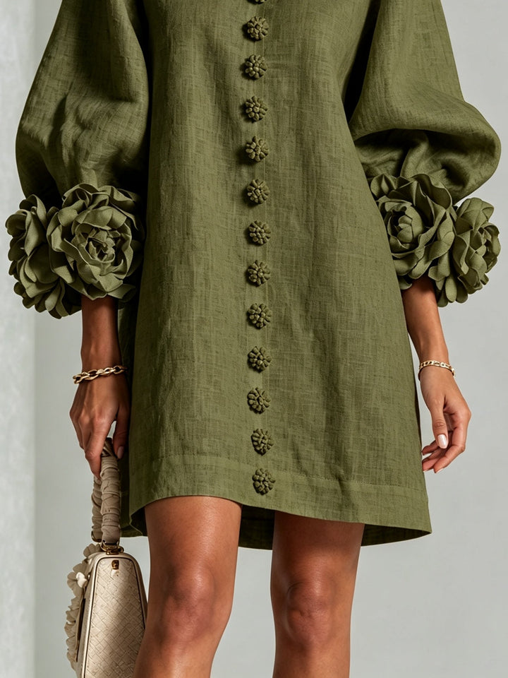 Clémentine | Robe Chemise avec Manches à Rosette
