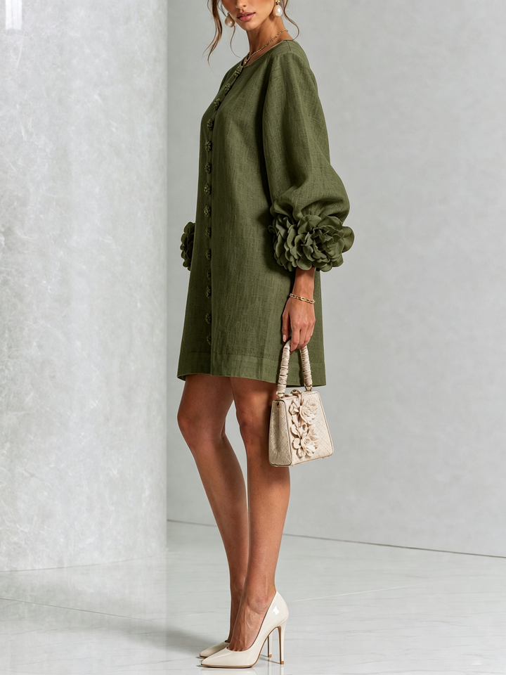 Clémentine | Robe Chemise avec Manches à Rosette