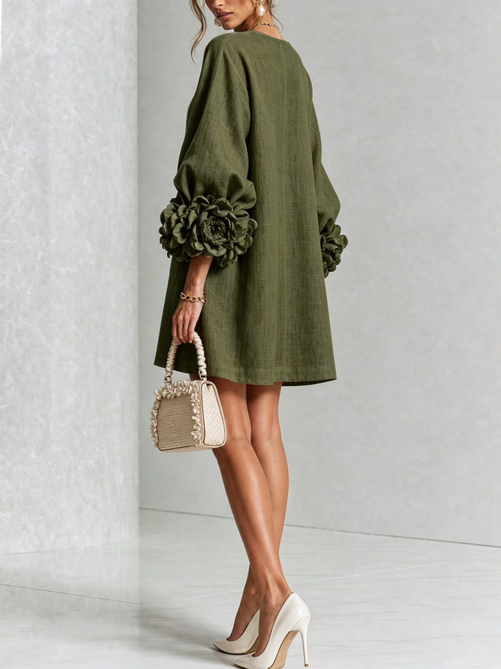 Clémentine | Robe Chemise avec Manches à Rosette