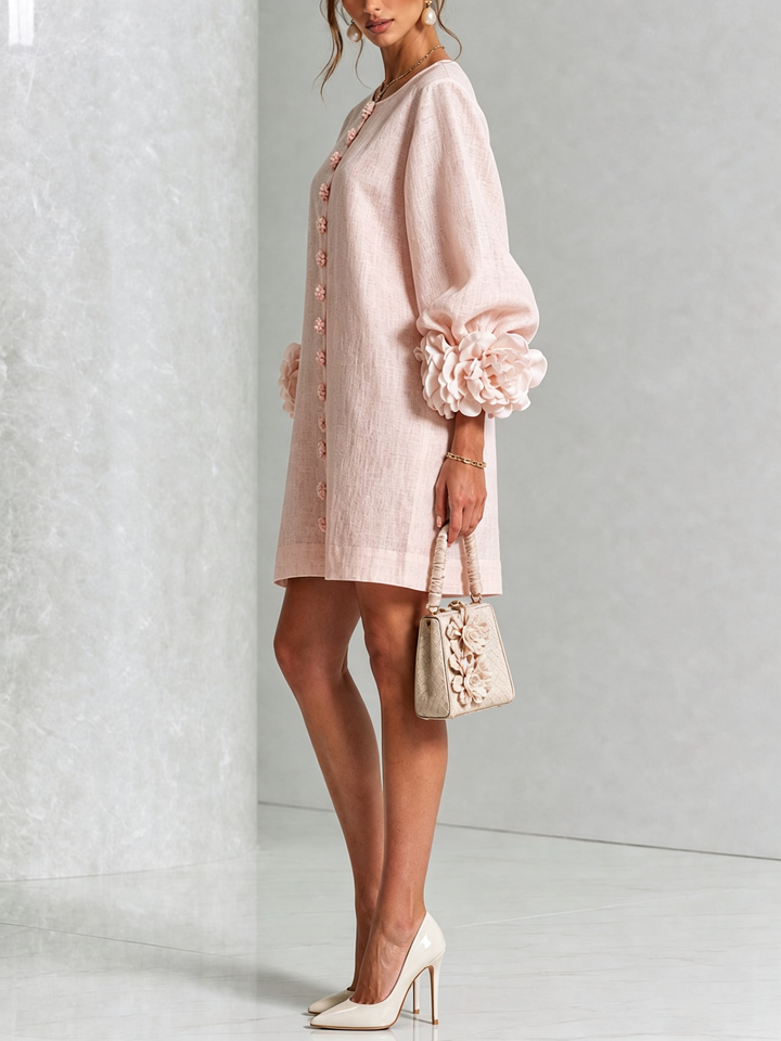 Clémentine | Robe Chemise avec Manches à Rosette