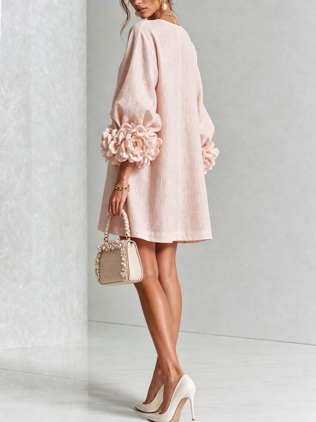 Clémentine | Robe Chemise avec Manches à Rosette
