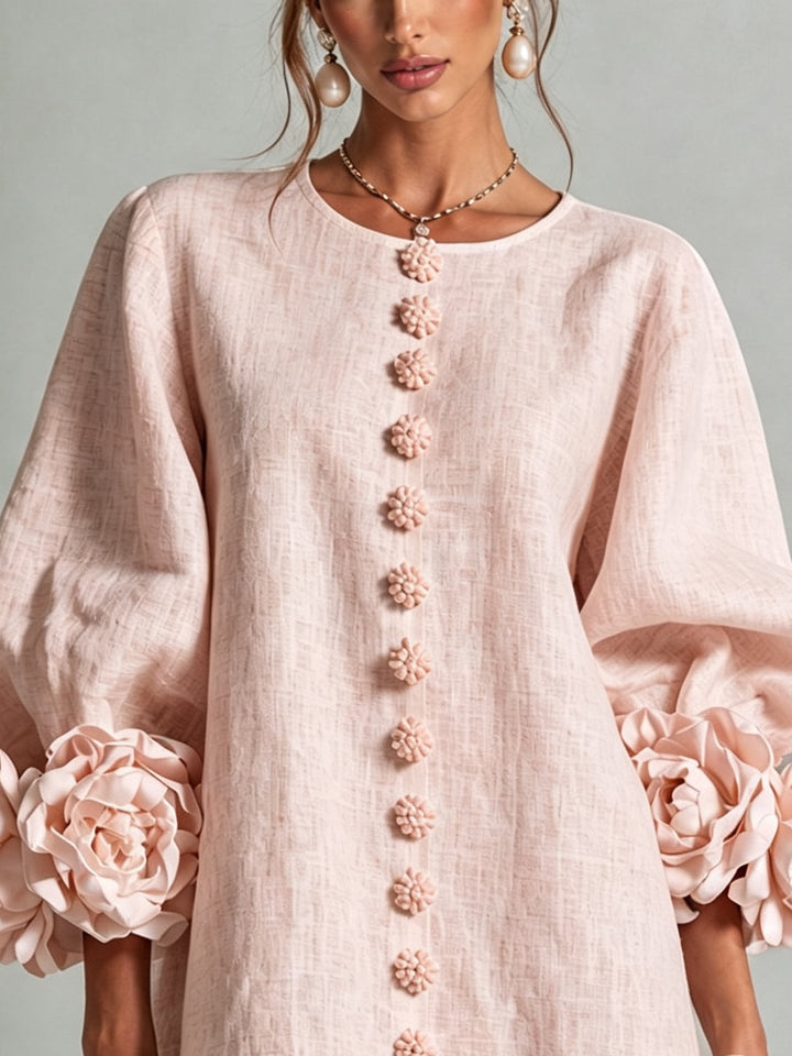 Clémentine | Robe Chemise avec Manches à Rosette