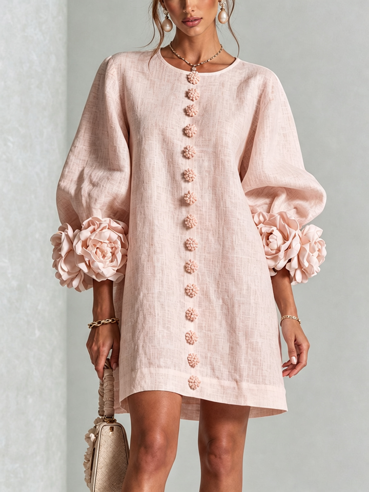 Clémentine | Robe Chemise avec Manches à Rosette
