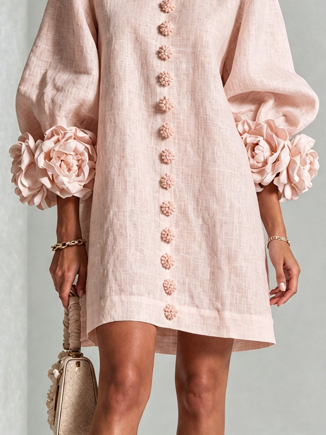 Clémentine | Robe Chemise avec Manches à Rosette