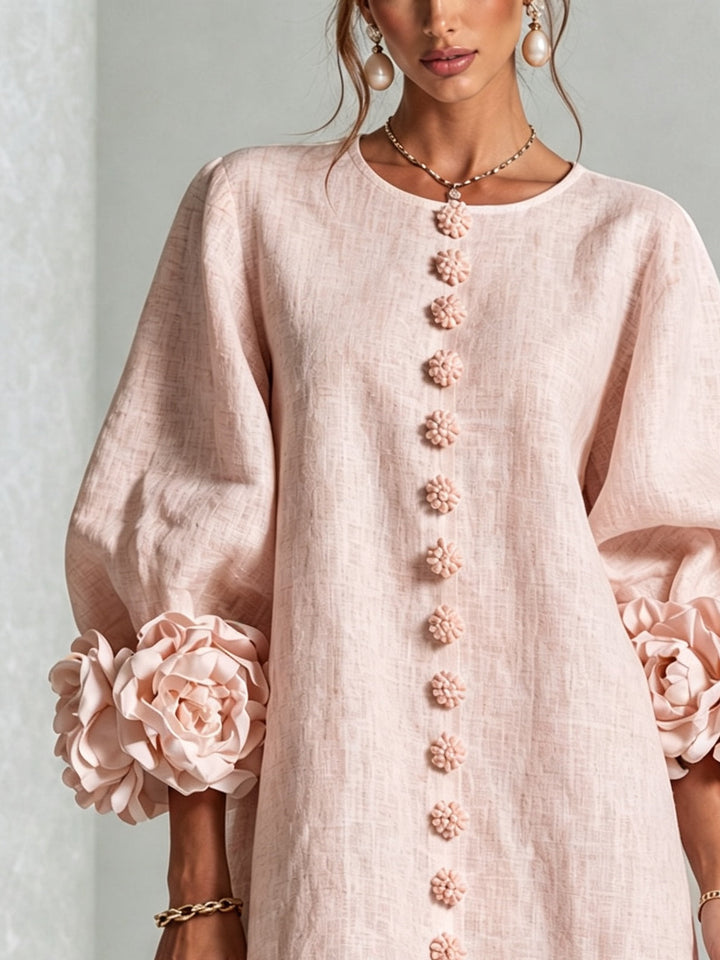 Clémentine | Robe Chemise avec Manches à Rosette