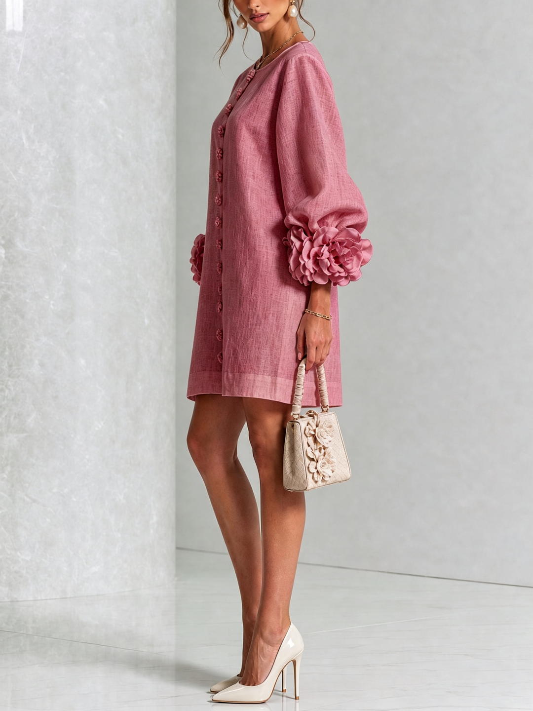 Clémentine | Robe Chemise avec Manches à Rosette