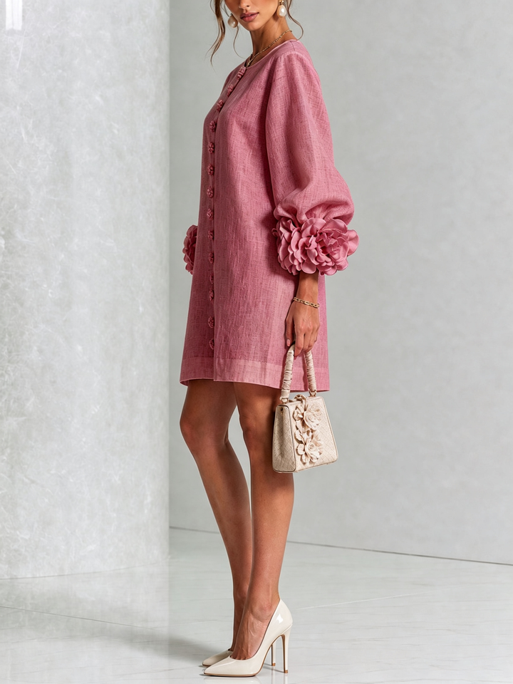 Clémentine | Robe Chemise avec Manches à Rosette