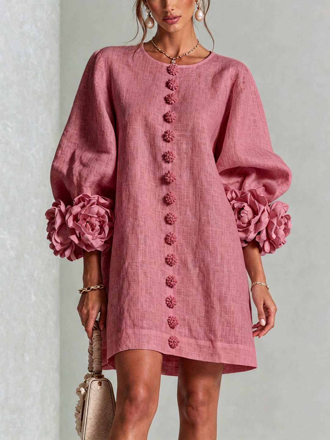 Clémentine | Robe Chemise avec Manches à Rosette