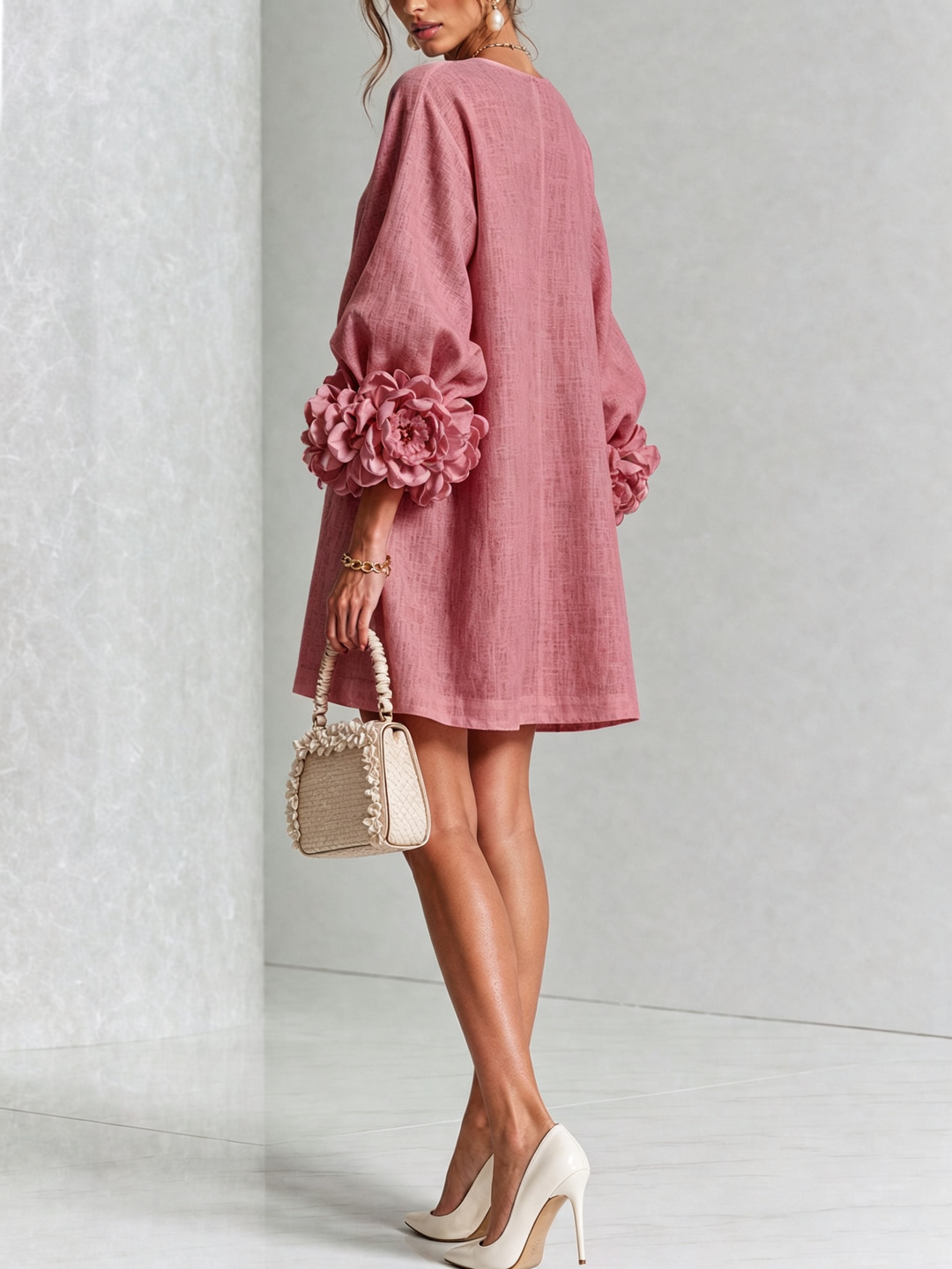 Clémentine | Robe Chemise avec Manches à Rosette