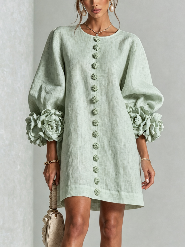 Clémentine | Robe Chemise avec Manches à Rosette