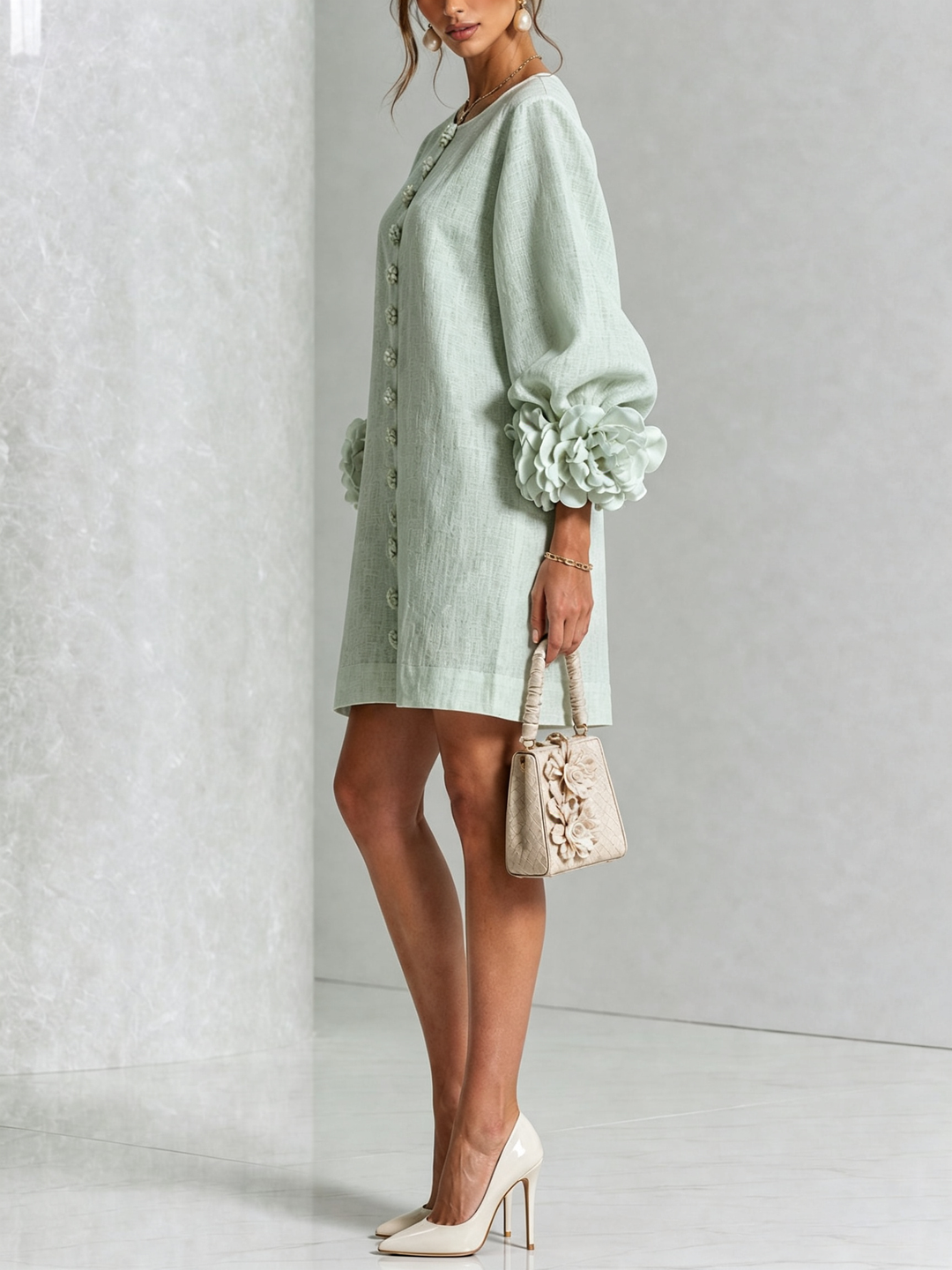 Clémentine | Robe Chemise avec Manches à Rosette