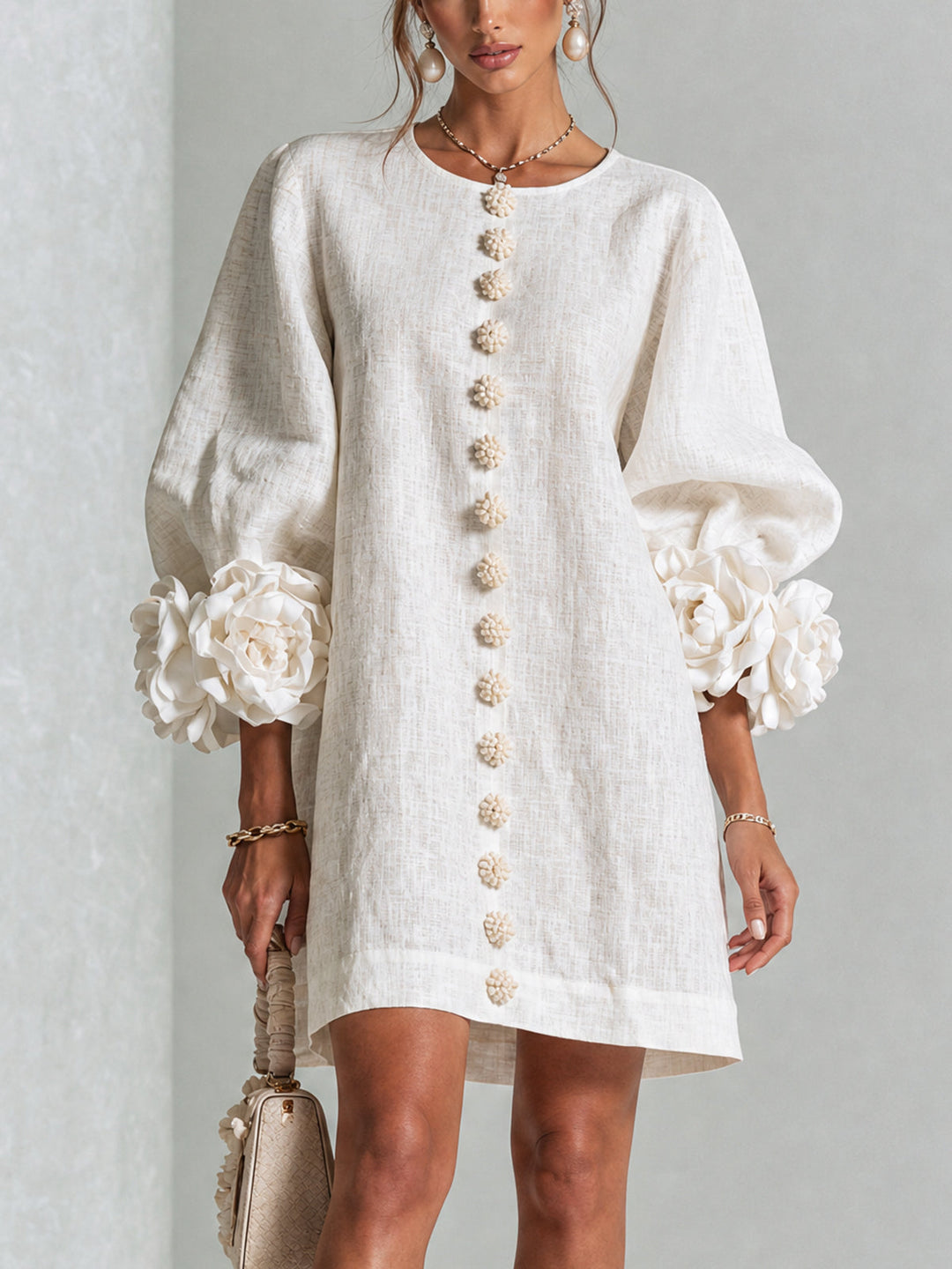 Clémentine | Robe Chemise avec Manches à Rosette