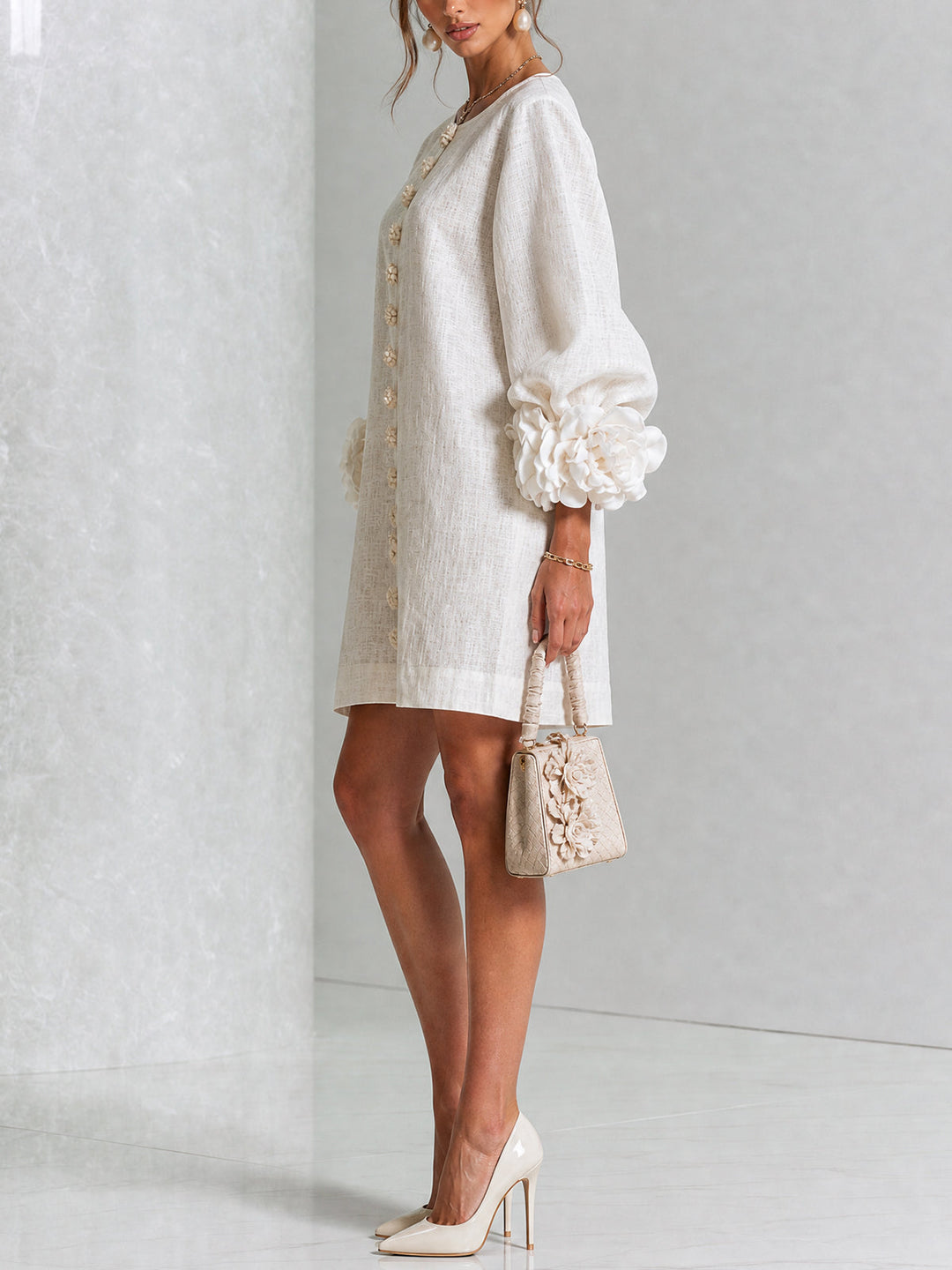 Clémentine | Robe Chemise avec Manches à Rosette